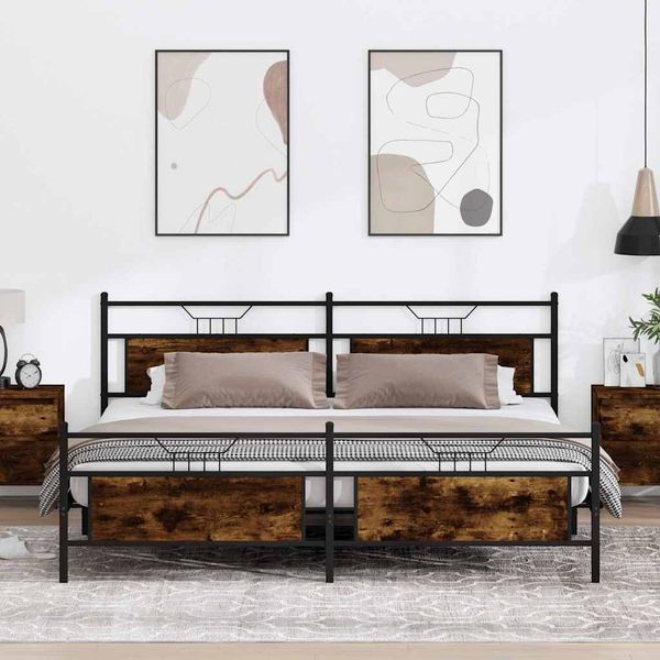 vidaXL Metallbett ohne Matratze Räuchereiche 200x200 cm 3325096