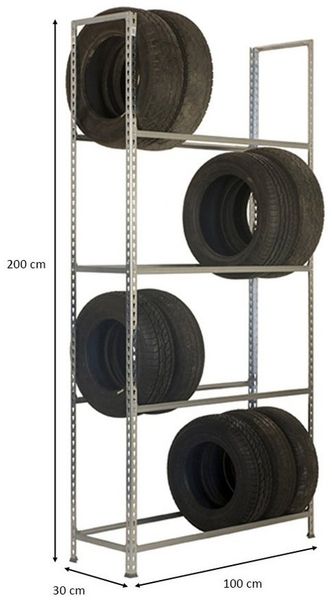 PROREGAL® Standregal Reifenregal MetalShark No. 1 HxBxT 200x100x30cm, 4 Ebenen, Verzinkt