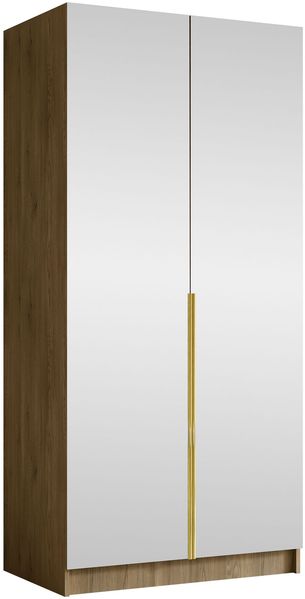 Drehtürenschrank Borton III, Kleiderschrank mit 2 Türen, Frontspiegel (Farbe: Eiche Cremona / Eiche Cremona + Gold)