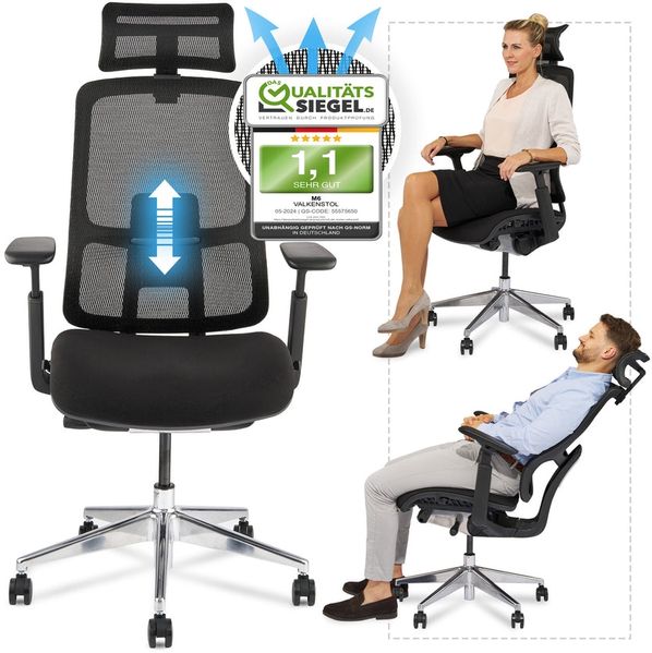VALKENSTOL M6 POLSTER-SITZ Bürostuhl ergonomisch mit Schaumstoff Sitz - 5 Jahre Garantie - adaptive Lordosenstütze - verstellbare Sitztiefe