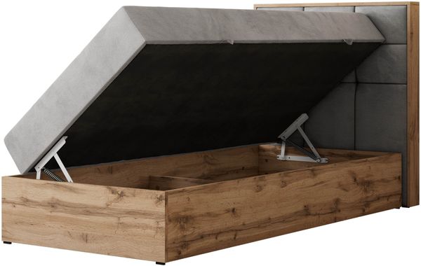 Boxspringbett ALBERO 1 90x200 mit Stauraum, 7-Zonen Multipocket Matratze H3, Bettkasten mit Federautomat, Öffnungsseite wählbar, Hotelbett - Hellgrau Velvet - Topper T25 - Rechts Bild 4