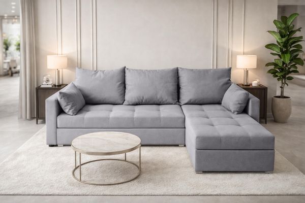 AX LIVING Ecksofa ELIF Hellgrau mit Schlaffunktion L-Form, Sofa mit Bettkasten - Moderne Ecksofa, Wohnzimmer Ecksofa - Eckcouch Hellgrau - Rechts