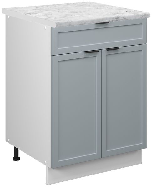 Küchenunterschrank Fame-Line Hellblau-grau 60 cm mit Schublade, AP Marmor Vicco