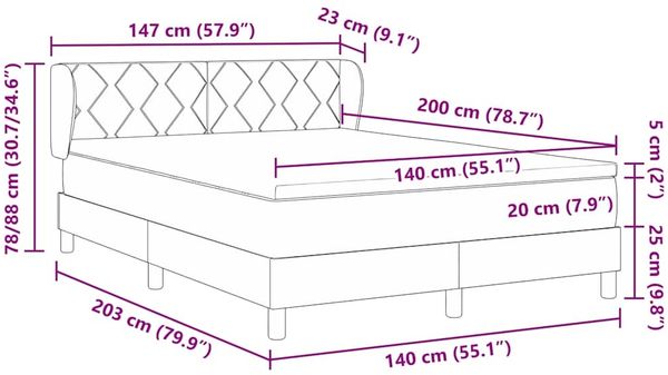 vidaXL Boxspringbett mit Kopfteil Schwarz 140 x 200 cm Samt 3340444 Bild 11