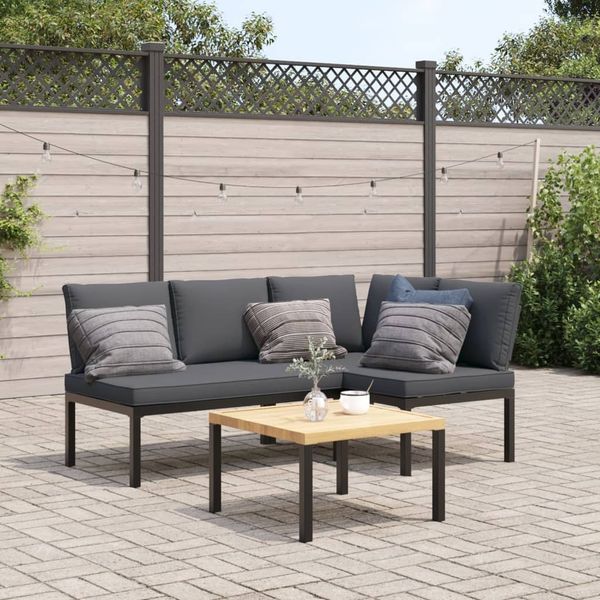 vidaXL 3-tlg. Garten-Sofagarnitur mit Kissen Schwarz Aluminium 3283685