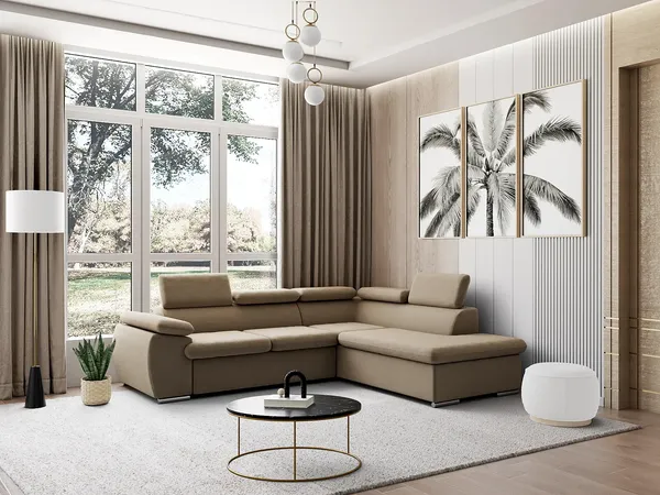 Ecksofa mit Schlaffunktion & Bettkasten FABIEN - Beige - Ecke Rechts