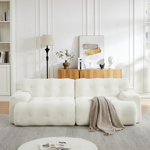 2-Sitzer-Sofa 224 x 104 x 66 cm in Beige – Chenille-Bezug, extra tiefe Sitzfläche, montagefrei