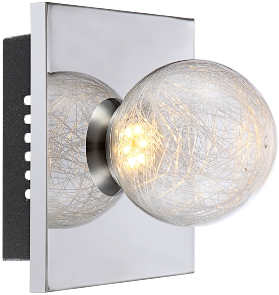 LED Wandlampe, Chrom, Glaskugel, Struktur, H 15 cm