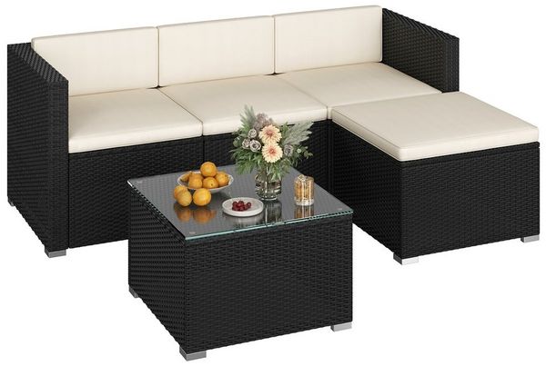 Yaheetech Gartenlounge-Set Balkonset 5er-Sofa-Set Patio-Set in Rattan-Optik, Gartengarnitur aus 2 Ecksofa & Sofa & Stuhl & Beistelltisch