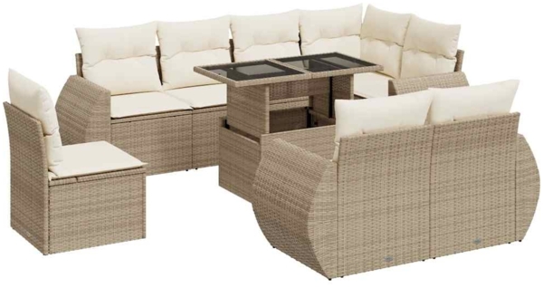 vidaXL 9-tlg. Garten-Sofagarnitur mit Kissen Beige Poly Rattan 3326659
