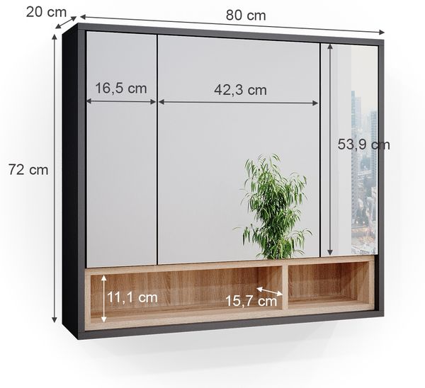 Badspiegelschrank Beatrice Anthrazit 80 x 72 cm Vicco Bild 3