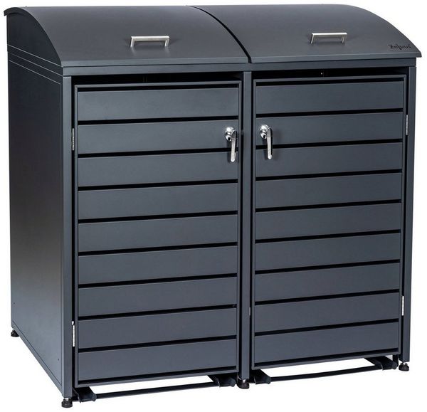 Zelsius Mülltonnenbox Mülltonnenkasten mit abgerundetem Deckel für zwei 120 - 240 Liter (Set, 1 Doppelbox)
