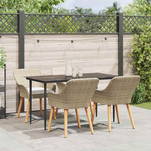vidaXL Garten Essgruppe mit Kissen 5 pcs Beige Poly-Rattan 3261693