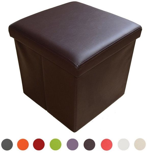 style home Sitzhocker mit Stauraum faltbare Sitzwürfel (Sitztruhe aus Kunstleder, 38 x 38 x 38 cm Braun), gepolstert Sitzbank Fußhocker für Wohnzimmer Schlafzimmer