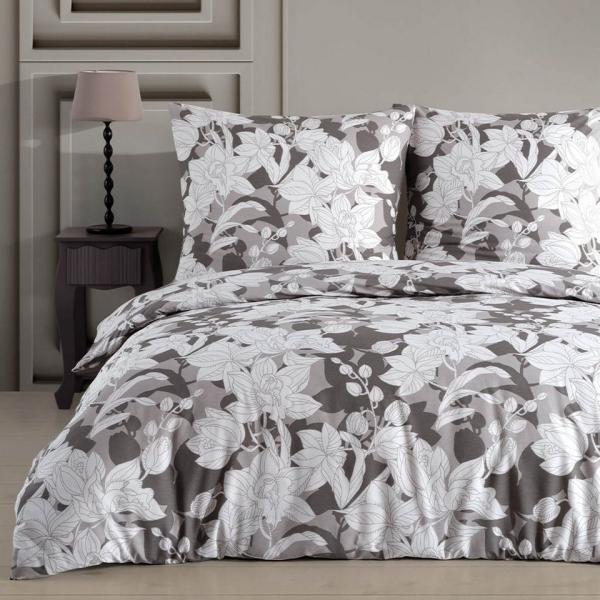 Buymax Bettwäsche Clisse, Renforce: 100% Baumwolle, 3 teilig, 200x220 cm, mit Reißverschluss, Blumen, Orchidee, Grau, Weiß