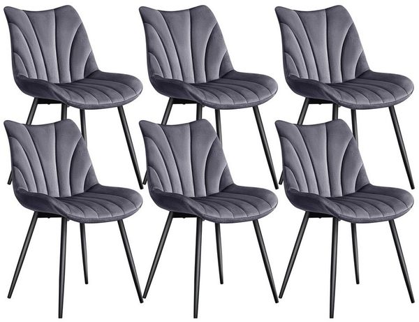 Yaheetech Esszimmerstuhl Gepolsterte Küchenstühle mit Metallbeinen (6 St), 6er-Set Beistellstühle mit Vertikal Gestepptem Design