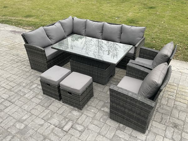 Fimous Outdoor Gartenmöbel Set aus Polyrattan mit 2 Kleiner Hocker 2 Sesseln Dunkelgrau gemischt
