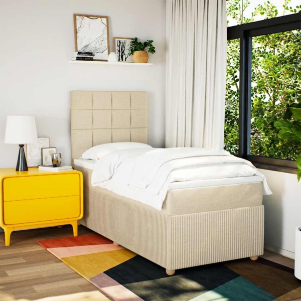 vidaXL Boxspringbett mit Matratze Creme 90x200 cm Stoff 3294244 Bild 4
