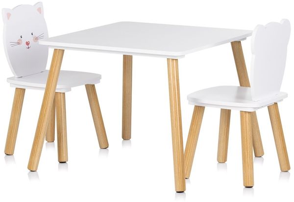 Chipolino Kinder Tischset Tiermotiv Tisch 2 Stühle, Holz, Sitzgruppe, ab 2 Jahre weiß