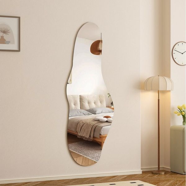 Boromal Ganzkörperspiegel groß Wandspiegel Asymmetrisch 165x60cm Dekospiegel Modern Rahmenlos (Flurspiegel ganzkörper, mit Metall Haken), 5mm HD Umweltfreundlich Spiegel
