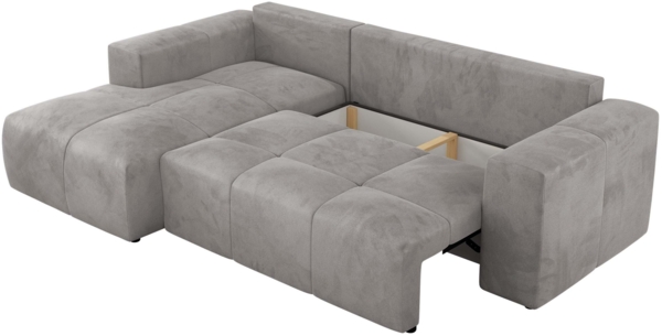 Ecksofa mit Schlaffunktion und Bettkasten, L-form Couch, lose Kissen, Polstersofa - MONIVA - Hellgrau Velours - linke Seite Bild 6