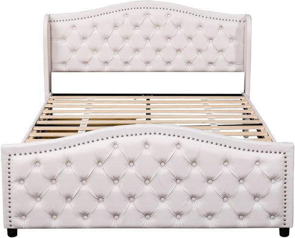 Polsterbett 140x200 cm mit 2 Schubladen, Chesterfield-Design, Weiß, ohne Matratze Bild 8