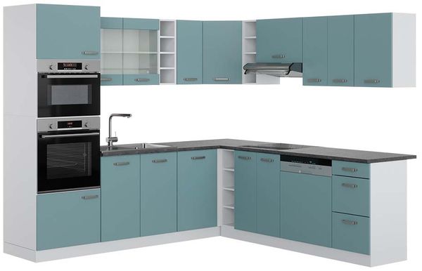 Eckküche R-Line Blau-Grau/Weiß 247 x 60 cm , AP Anthrazit Vicco