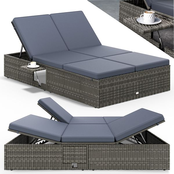 CASARIA® Sonnenliege 2 Personen Klapptisch Grau Anthrazit