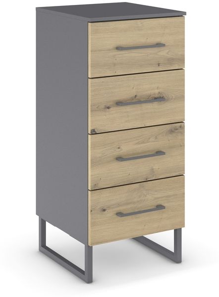 Schubkastenkommode >Butte< in Eiche Artisan / grau metallic - 40x92x42 (BxHxT)