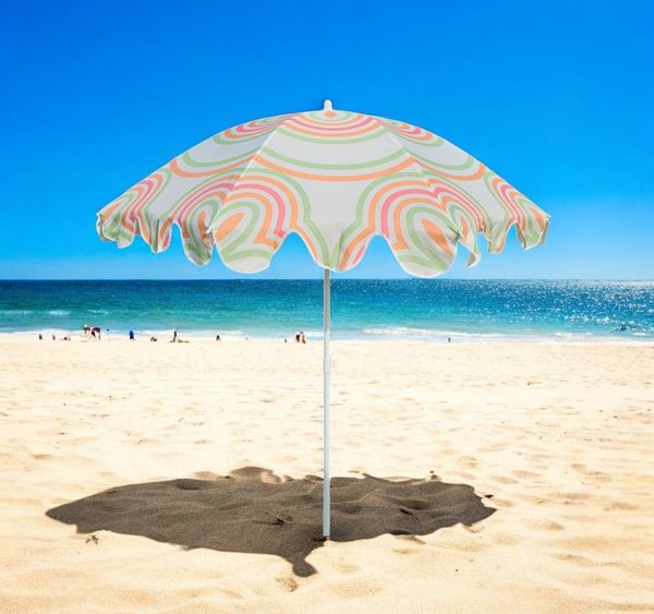 Meinposten Sonnenschirm Strandschirm UV 30+ Balkonschirm grün blau Kreise Streifen