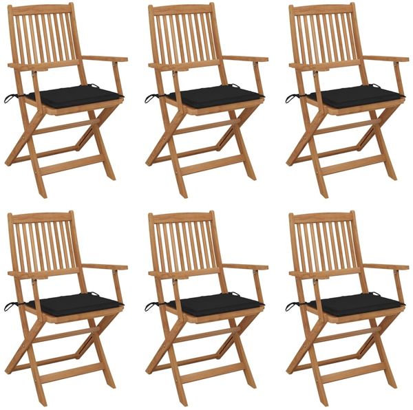 vidaXL Klappbare Gartenstühle 6 Stk. mit Kissen Massivholz Akazie 3074947