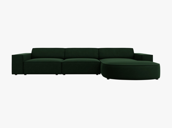 Micadoni 4-Sitzer Sofa Jodie runde Recamiere Rechts Samt Bluvel Flaschengrün