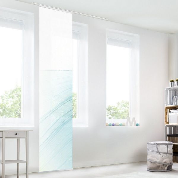 Bilderdepot24 Schiebegardine modern Flächenvorhang blickdicht Melierter Hauch Blau (1 St), halbtransparent, Wohnzimmer große Flächengardine lichtdurchlässig für Klemm-System