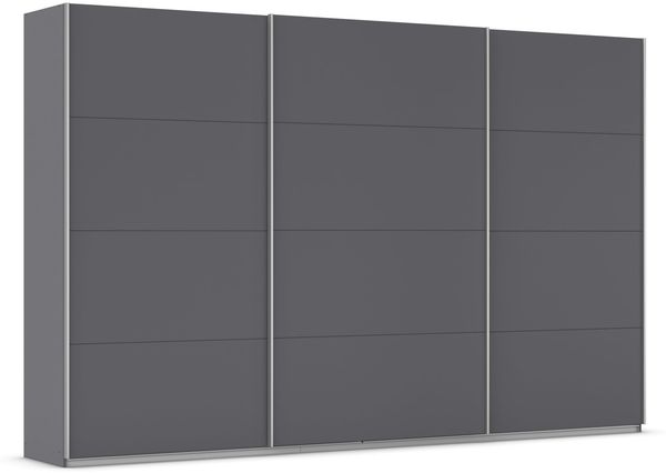 Rauch Möbel Kulmbach, Kleiderschrank mit Schwebetüren für Schlafzimmer, Kinderzimmer, Garderobe, Flur, 3-türig, mit Soft-Close-Funktion, Zubehör Premium, Farbe Grau metallic, Schwarz, Breite 360 cm