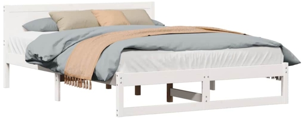 vidaXL Bettrahmen mit Kopfteil Weiß 140 x 200 cm Massives Kiefernholz 873272 Bild 2