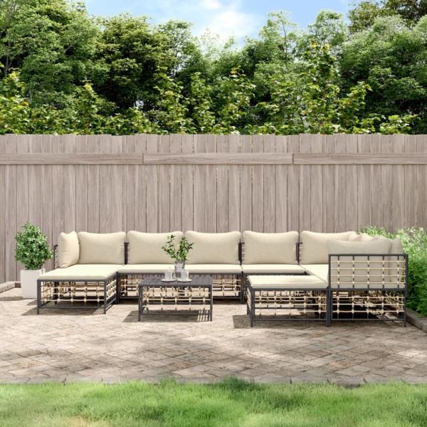 vidaXL 10-tlg. Garten-Lounge-Set mit Kissen Anthrazit Poly Rattan 3186808