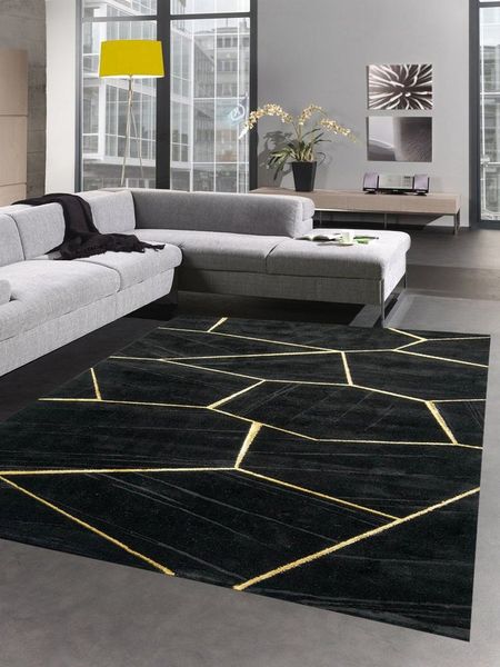 Carpetia Teppich Teppich Wohnzimmer geometrisches Muster schwarz gold, rechteckig, Höhe: 12 mm