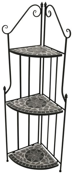 TPFGarden Eckregal GATESHEAD, Standregal für Innen und Außen - Rahmen aus Stahl - Farbe:schwarz/grau, Böden aus echter Keramik in Mosaik Optik - BxTxH: 50 x 34 x 141 cm