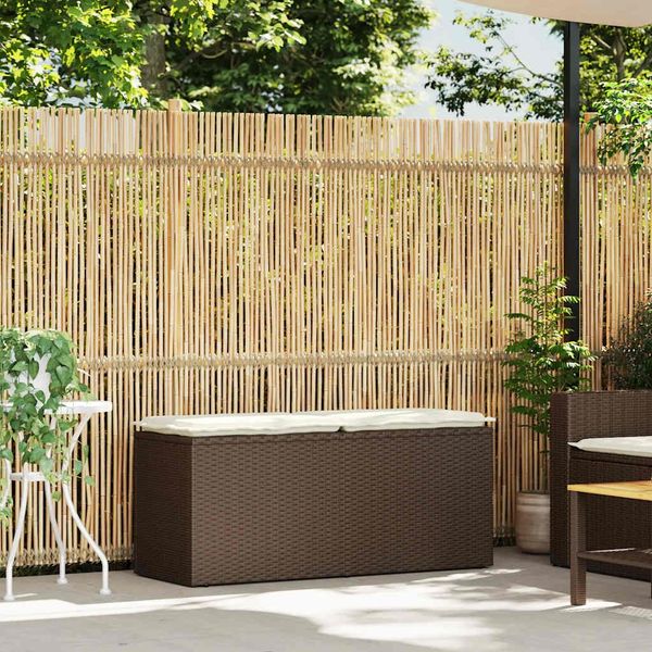 Gartenbank, Sitzbank mit Kissen Braun 110x40x44 cm Poly Rattan
