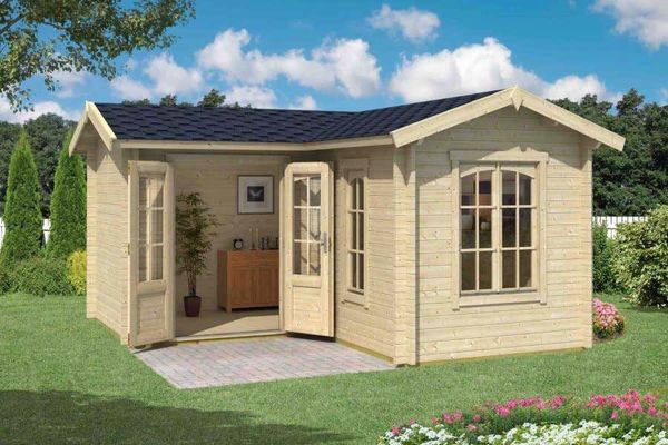 Lasita Maja Gartenhaus Portsmouth 44 ISO Gartenhaus aus Holz in Rot Holzhaus mit 44 mm Wandstärke Blockbohlenhaus