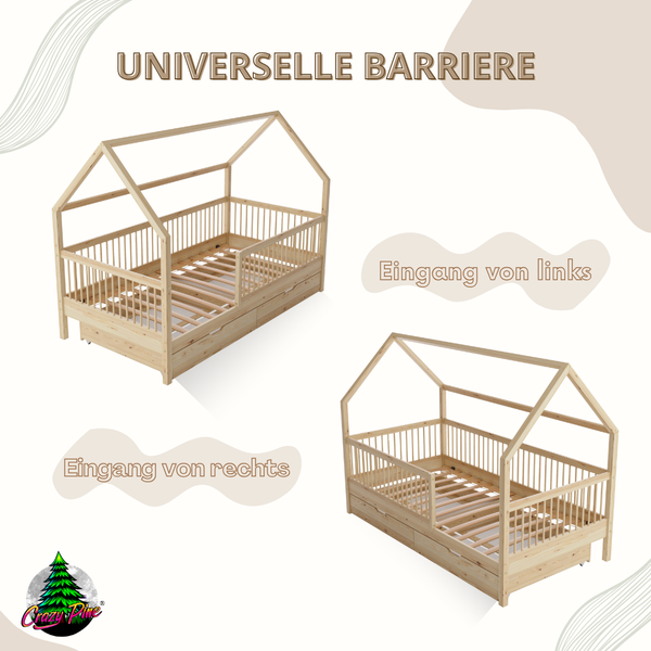Crazy Pine 'Crazy Folly+' Hausbett mit hohem Rausfallschutz, Holz natur, 140x200 cm, mit Schublade Bild 9