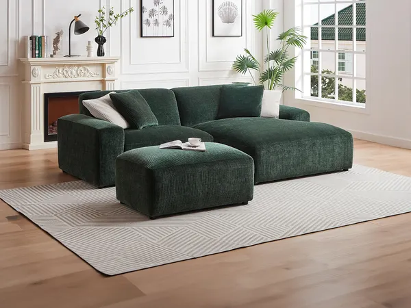 Vente-unique - TIRONO Sofa SamtStoff Grün - B 161 cm x H 80 cm x L 254 cm