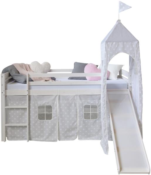 Hochbett Kinderbett Rutsche Turm Vorhang grau Stern 90x200 Jugendbett