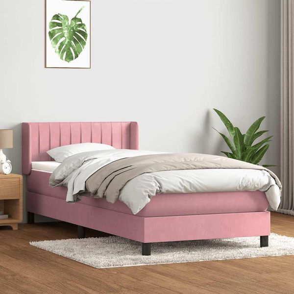 vidaXL Boxspringbett mit Matratze Rosa 80x220 cm Samt 3318308