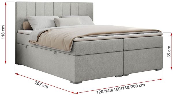 Boxspringbett mit 2 Bettkästen, Matratze und Topper, Polsterbett - ALLY - 140x200cm - Hellgrau Stoff - H3 Bild 5