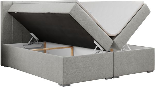 Boxspringbett mit 2 Bettkästen, Matratze und Topper, Polsterbett - ALLY - 140x200cm - Hellgrau Stoff - H3 Bild 4