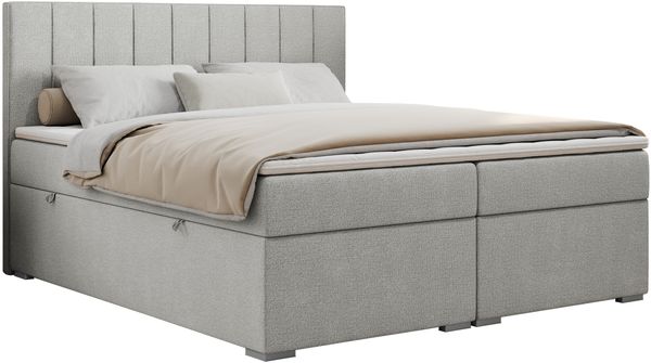 Boxspringbett mit 2 Bettkästen, Matratze und Topper, Polsterbett - ALLY - 140x200cm - Hellgrau Stoff - H3 Bild 3