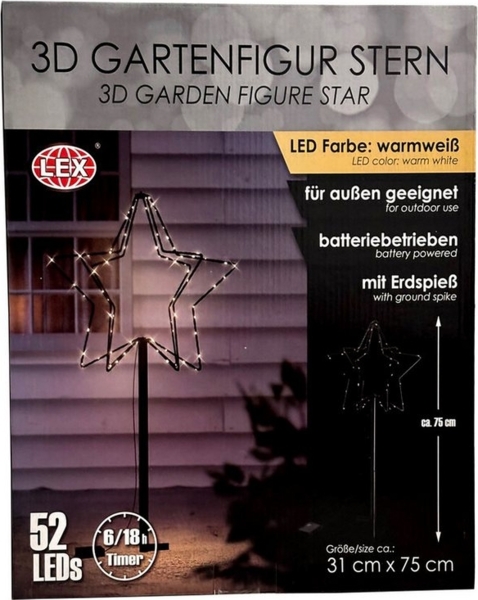 Mojawo Lichtervorhang LED 3D Weihnachtsstern Weihnachtsbeleuchtung Außen 52 LEDs Batterie Bild 3