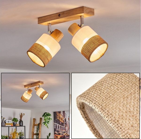 hofstein Deckenleuchte moderne Deckenlampe aus Holz/Metall/Leinen in Naturfarben/Chromfarben, ohne Leuchtmittel, mit verstellbaren Strahlern, 2 x E14, ohne Leuchtmittel