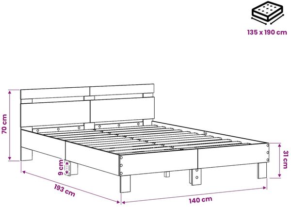 vidaXL Bettrahmen Schwarze Eiche 135 x 190 cm Holzwerkstoff 3446596 Bild 7